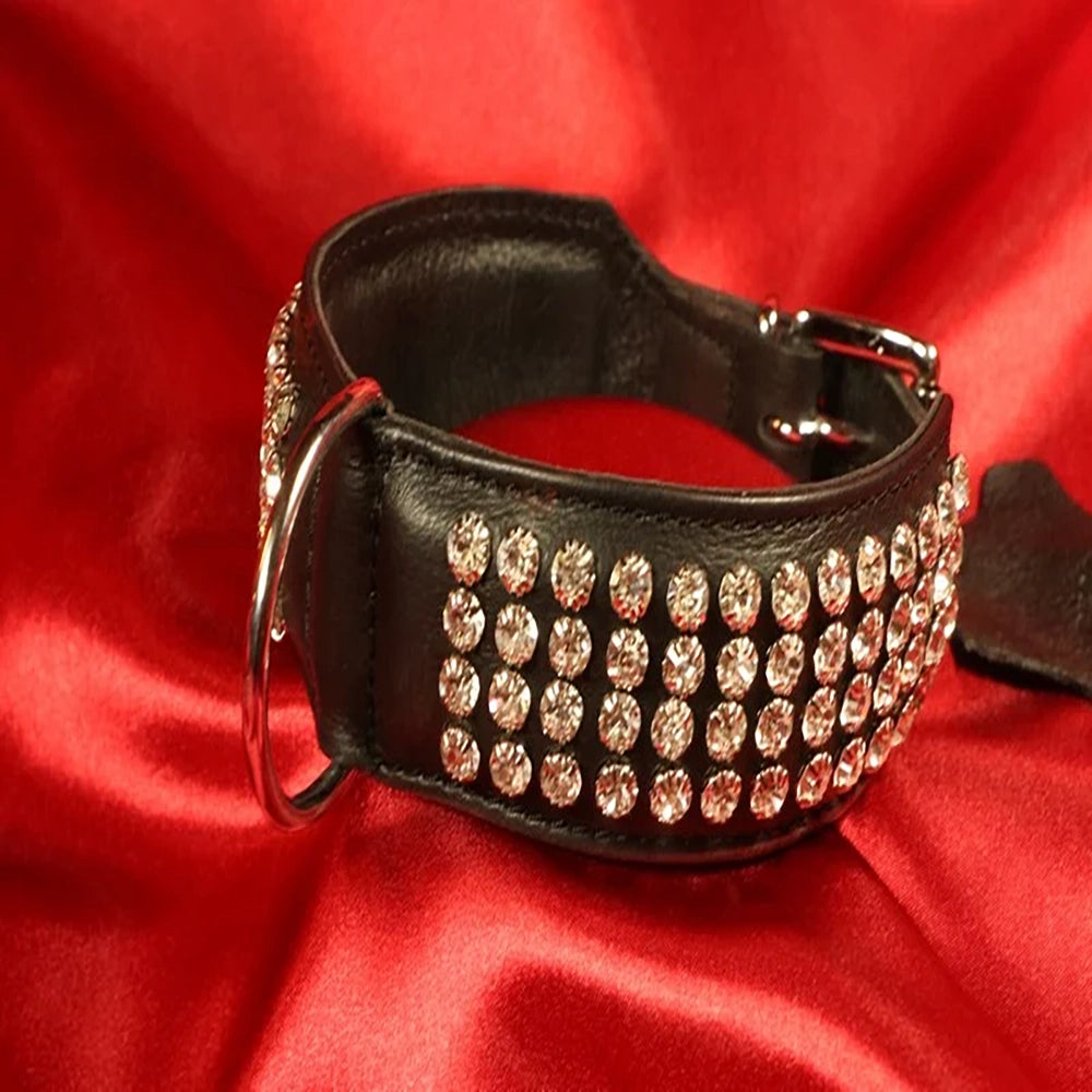 BDSM Collar 4 rads kristaller med D-ring 45 cm Svart från Chambers of Love