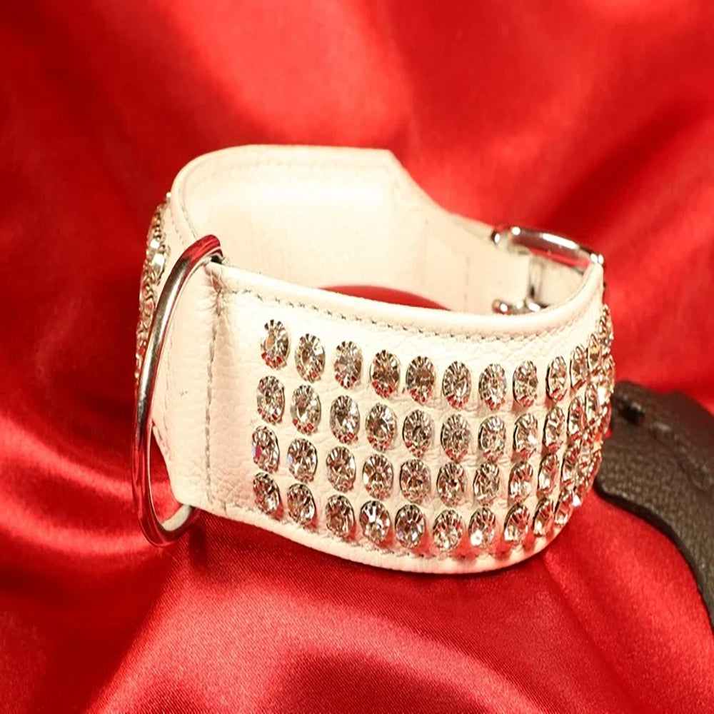 BDSM Collar 4 rads kristaller med D-ring 45 cm Vit från Chambers of Love