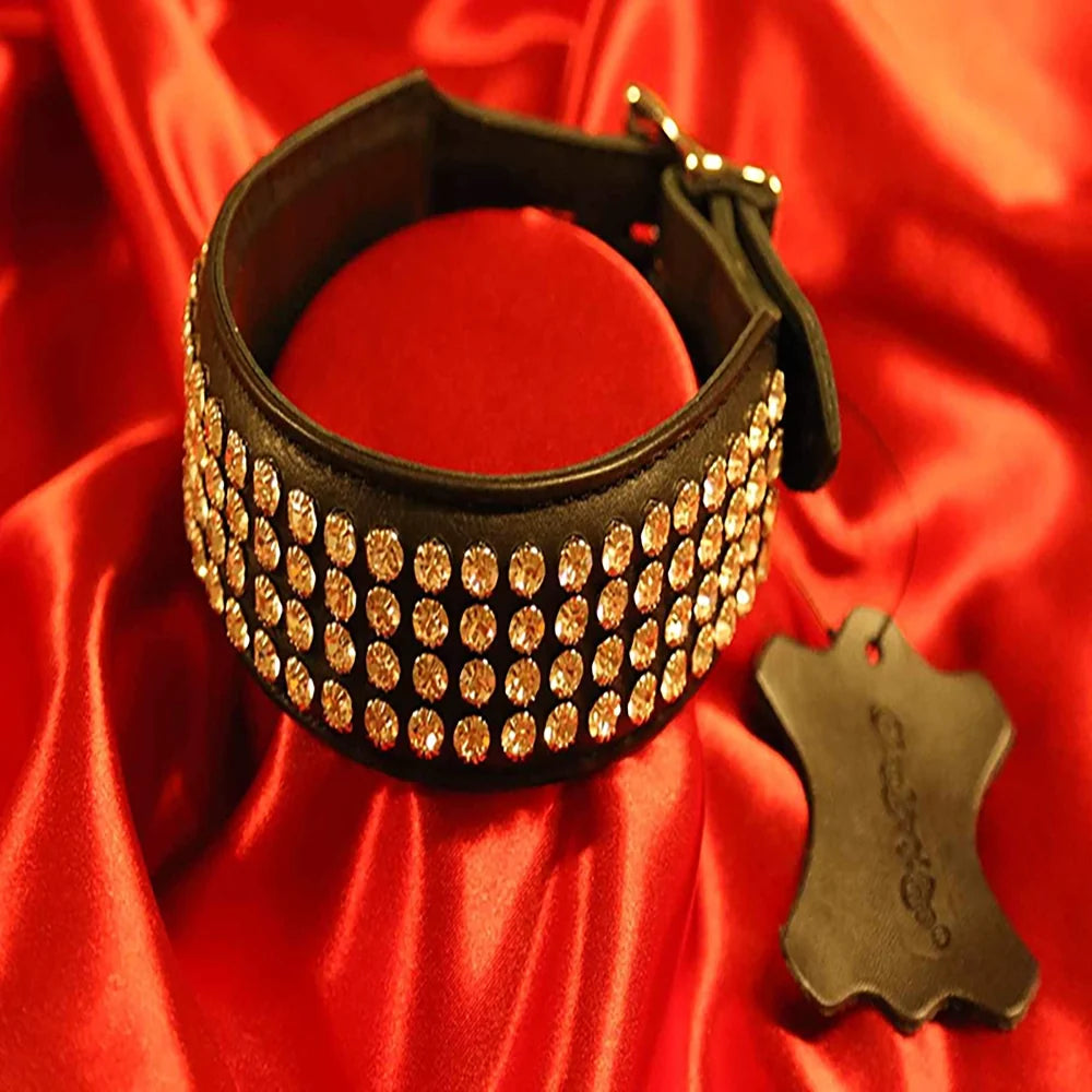 BDSM Collar 4 rads kristaller utan D ring