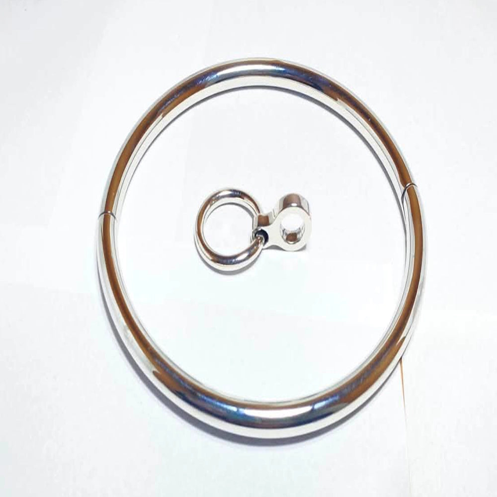 BDSM Stålhalsband 8 mm Slider i rostfritt stål stängt med löstagbar O-ring, Spegel finish — Chambers of Love