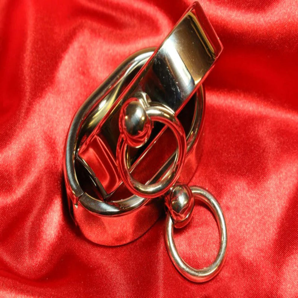 Ovala BDSM handbojor i satin polerad metall i storlek L från Chambers of Love