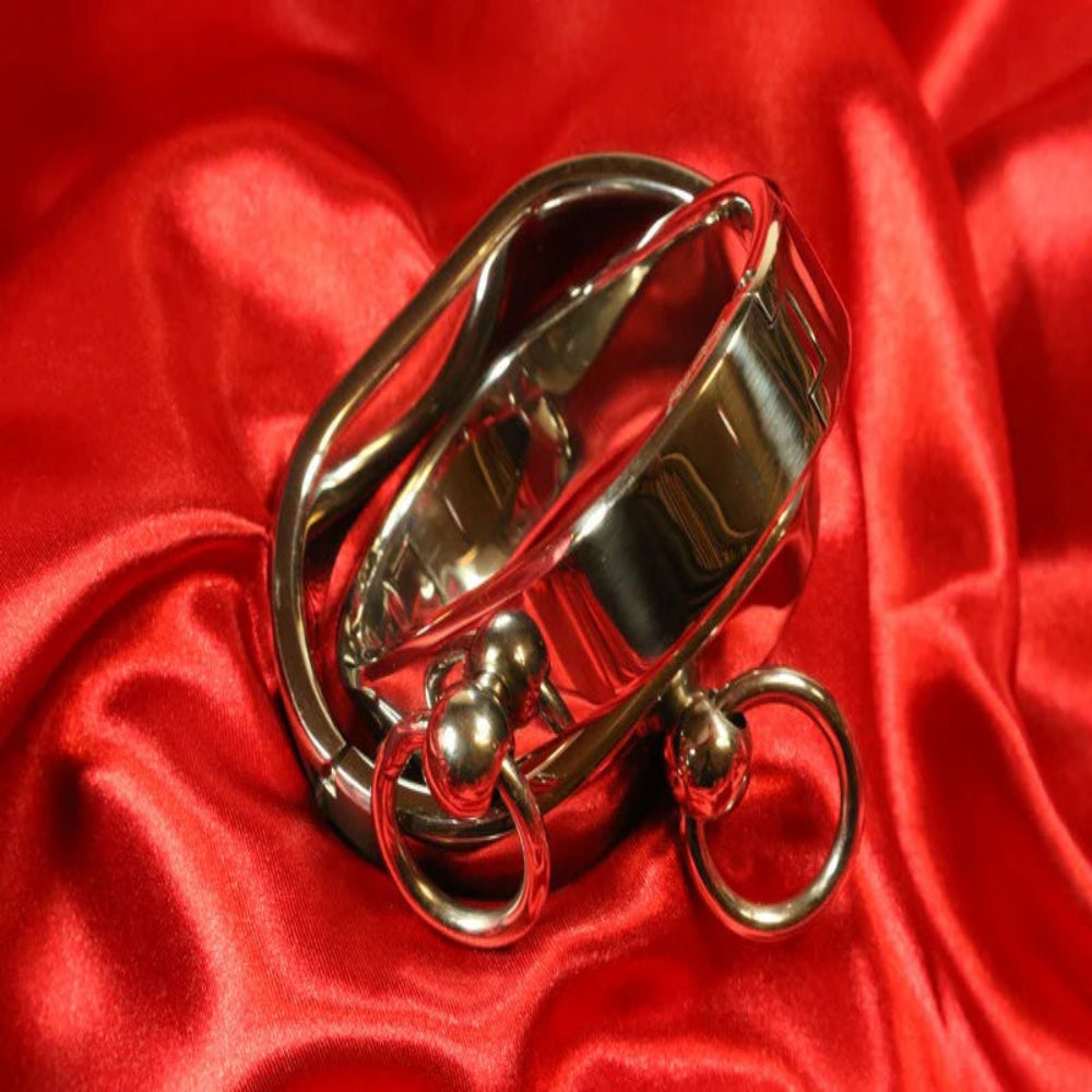 Ovala BDSM handbojor i satin polerad metall i storlek S från Chambers of Love