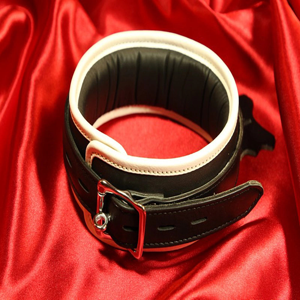 BDSM Läderhalsband 1 D-Ring Vadderad Hankykod