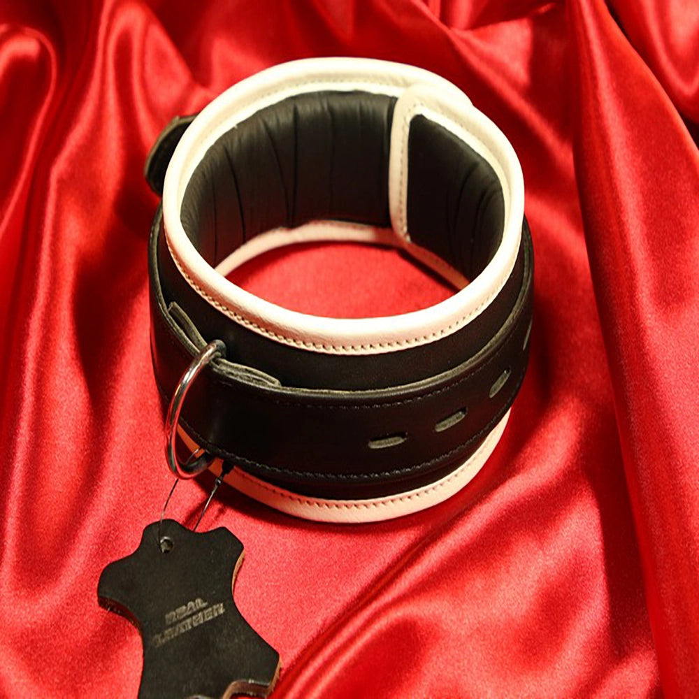 BDSM Läderhalsband 1 D-Ring Vadderad Hankykod