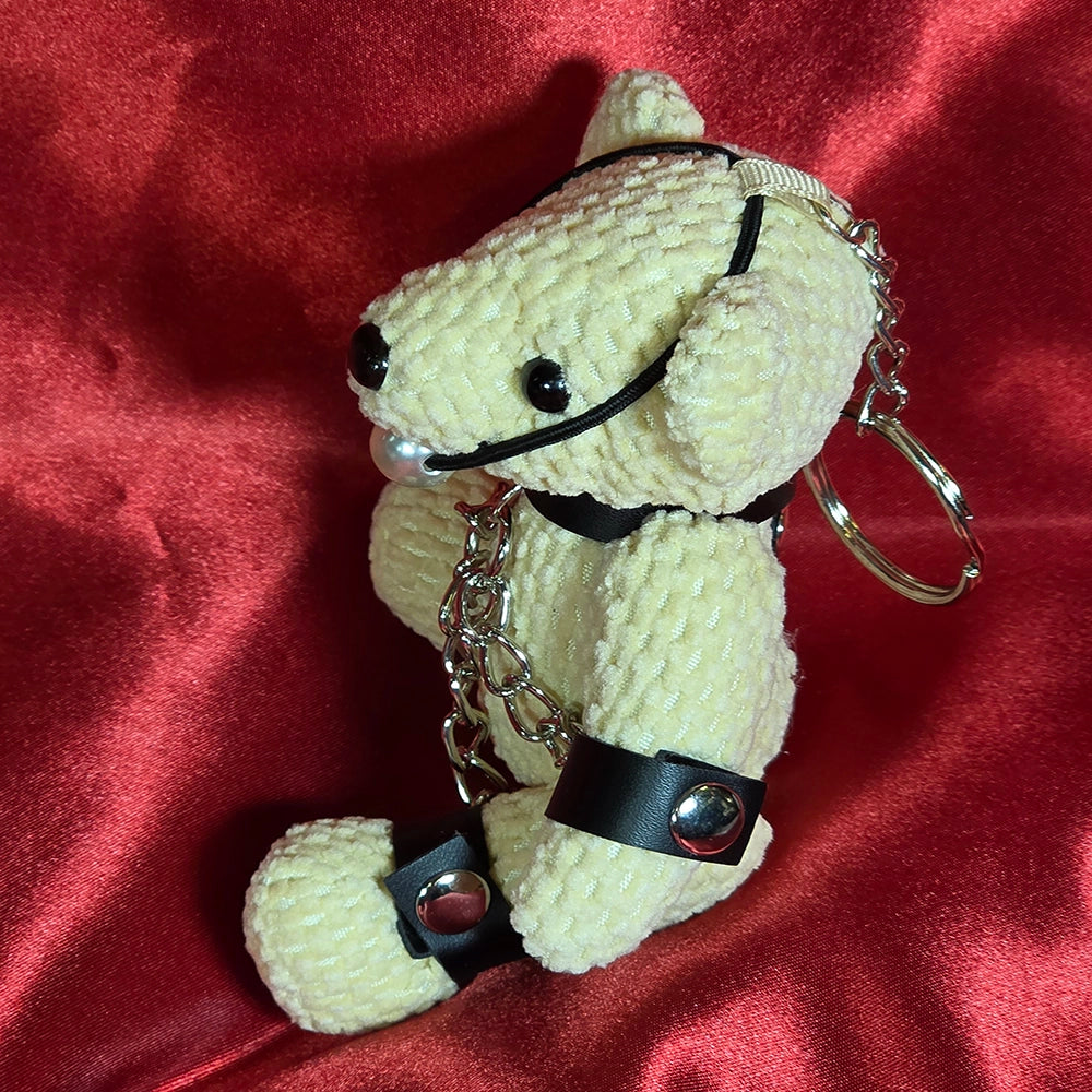 CoL Teddy No. 02 Gag Ball Gary vänstersida – svarta läderlook-remmar, silverkedja och nyckelring