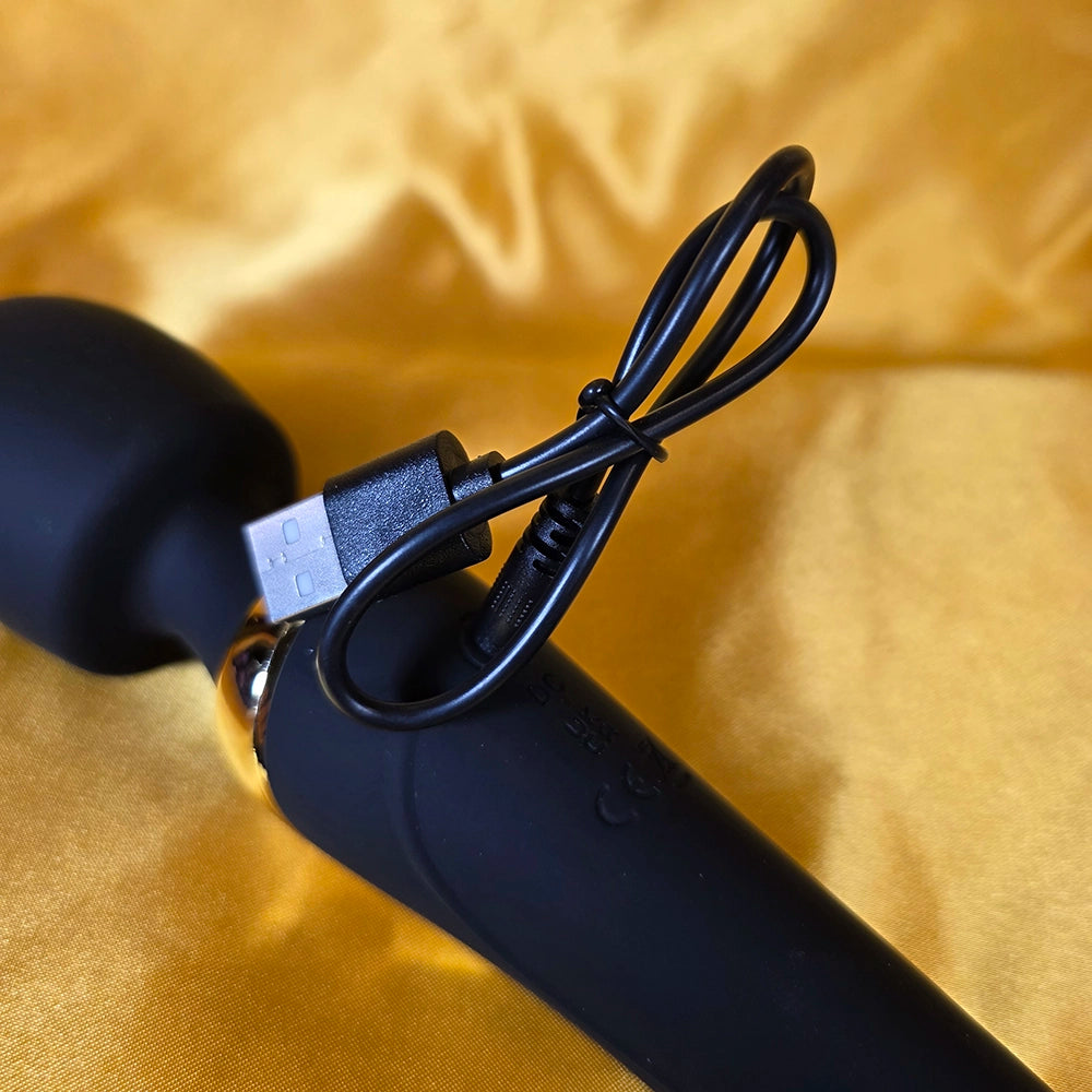 Dubbelsidig AV Wand G-Punkt Vibrator Svart Guld – detaljbild på laddningsstift och anslutning från Chambers of Love