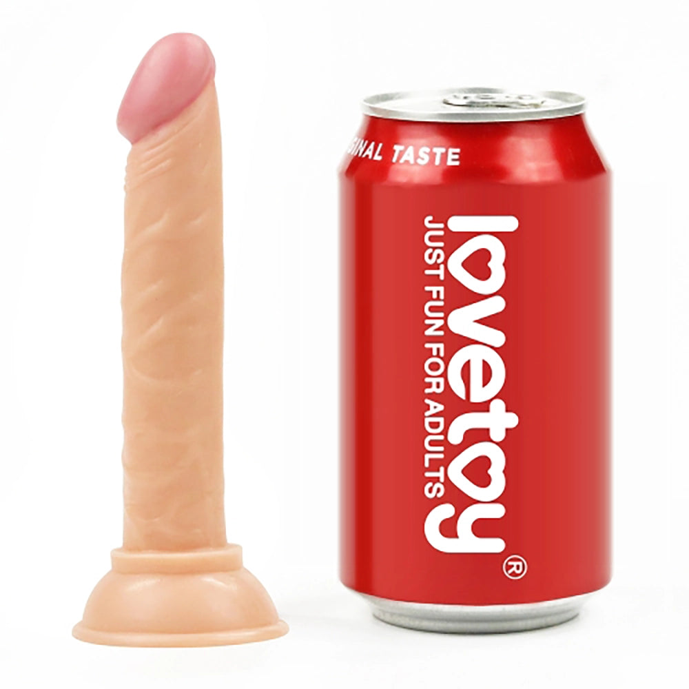 Realistisk dildo Enduro Blaster med sugkopp – storleksjämförelse med burk, nybörjarvänlig storlek från Chambers of Love
