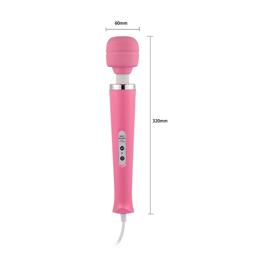 Magic Wand Massager måttbild – rosa massagestav 320 mm lång med 60 mm brett huvud från Chambers of Love