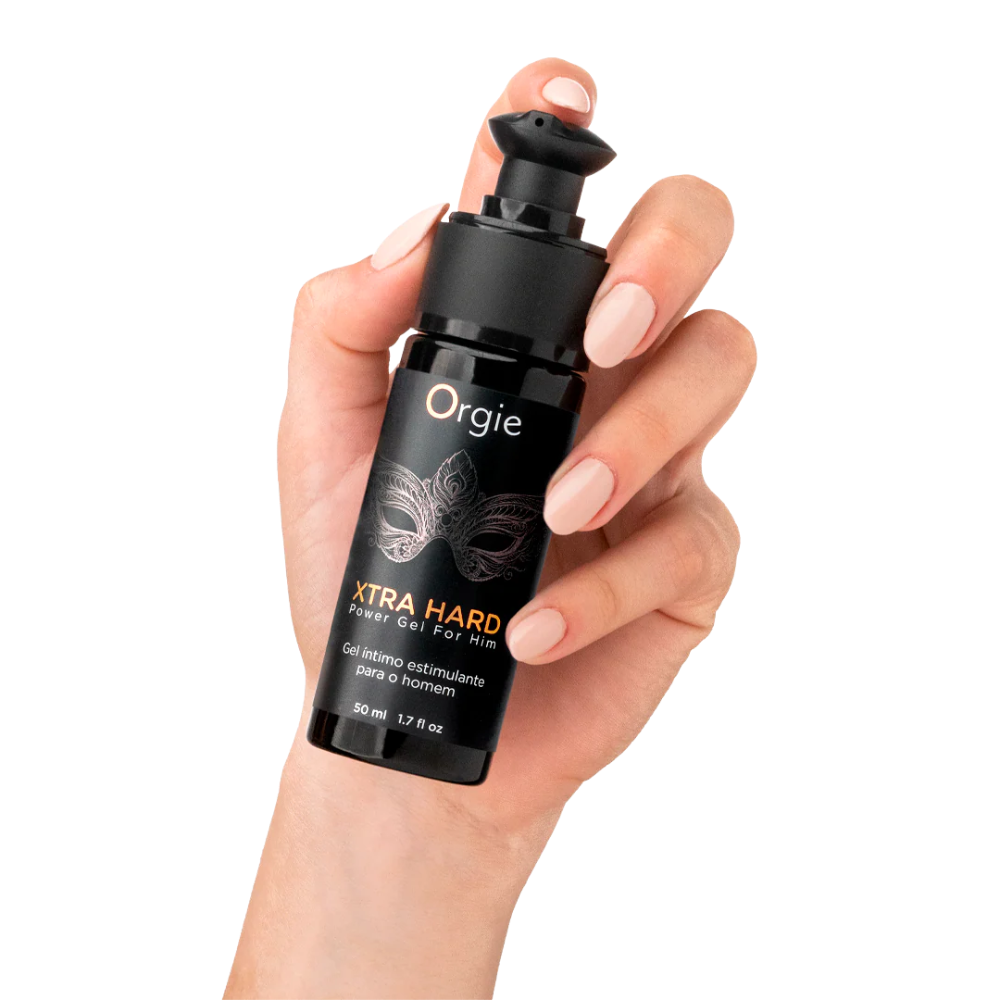 erektionsgel Orgie Xtra Hard Power Gel 50ml pumpflaska i hand hos Chambers of Love 