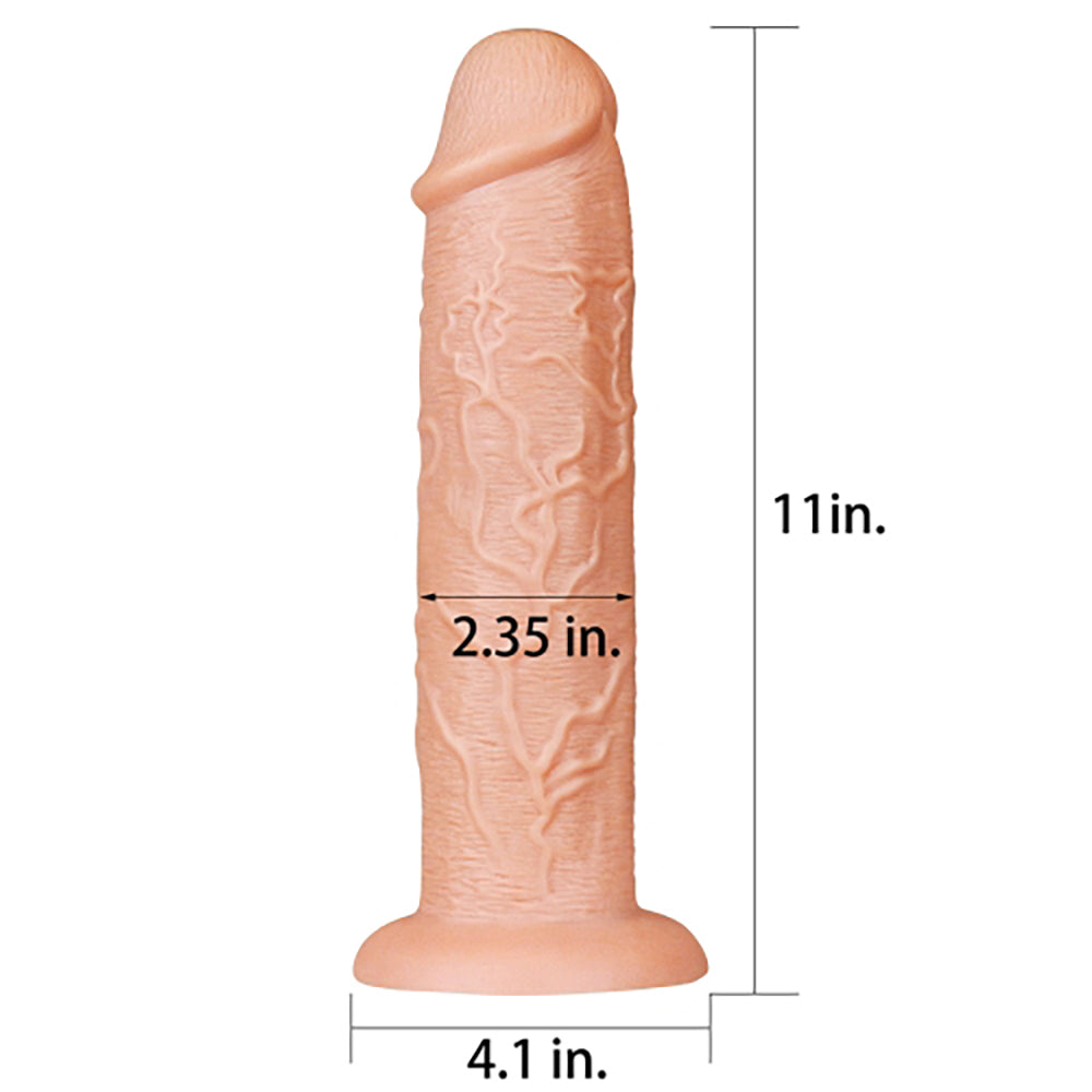 Realistisk lång rak dildo 28 cm (11 tum) måttbild – diameter 6 cm (2,35 tum), bas 10,4 cm (4,1 tum) från Chambers of Love sortiment