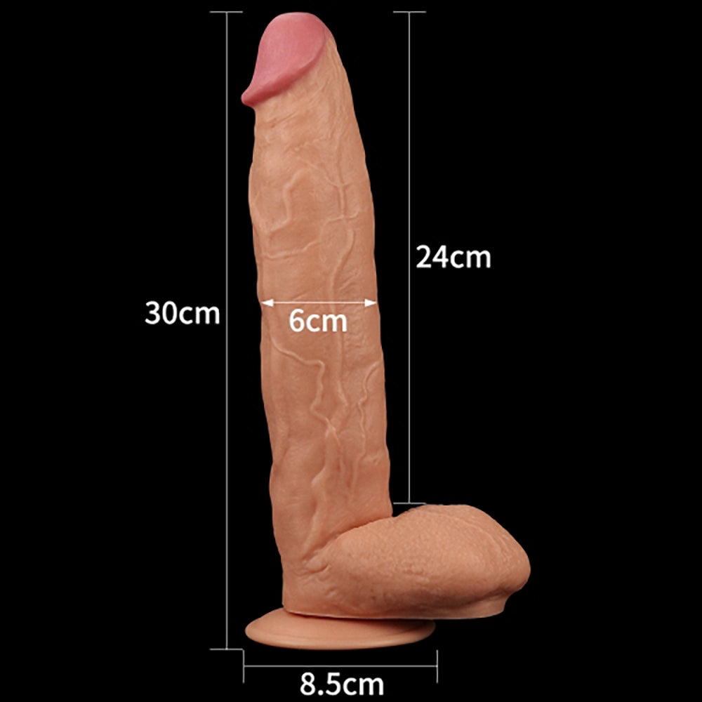 XXL king dildo hudfärgad måttbild LoveToy 30 cm total längd 24 cm introducerbar från Chambers of Love