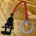 Vaginapump intensiv labia pump system pump mekanism transparent kopp röd silikonslang isärplockat från Chambers of Love sortiment