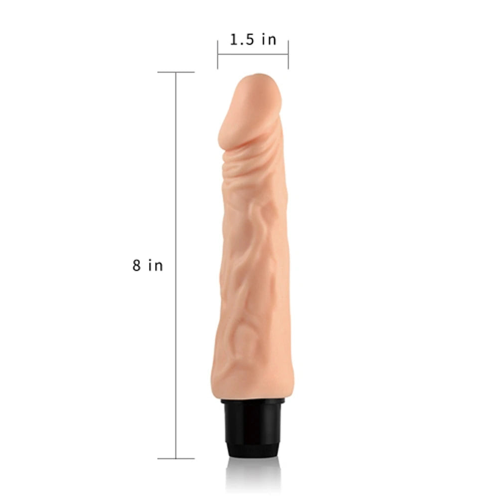 Realistisk vibrator rak – Xtreme Feel – måttbild 8 in / 20 cm längd och 1,5 in diameter TPR cyberskin från Chambers of Loves sortiment