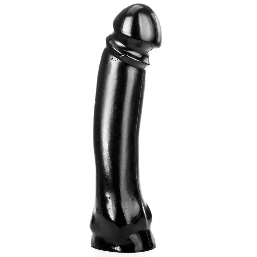 Stor svart dildo – All Black Big Time AB-50 – 29 cm, sidovy med sugkopp och undersida från Chambers of Love's sortiment
